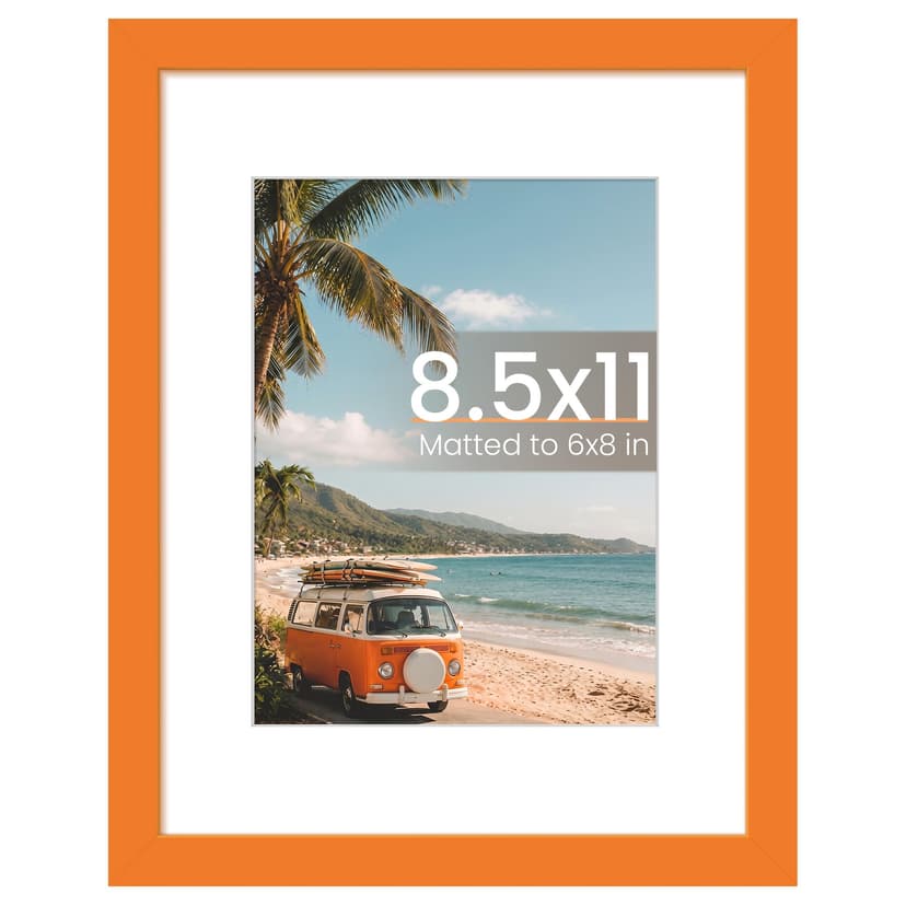 upsimples 8.5 By 11 Picture Frame, Display Pictures 6x8 with Mat or 8.5 x 11 Without, Wall Hanging Photo Frames, Orange, 1 Pack