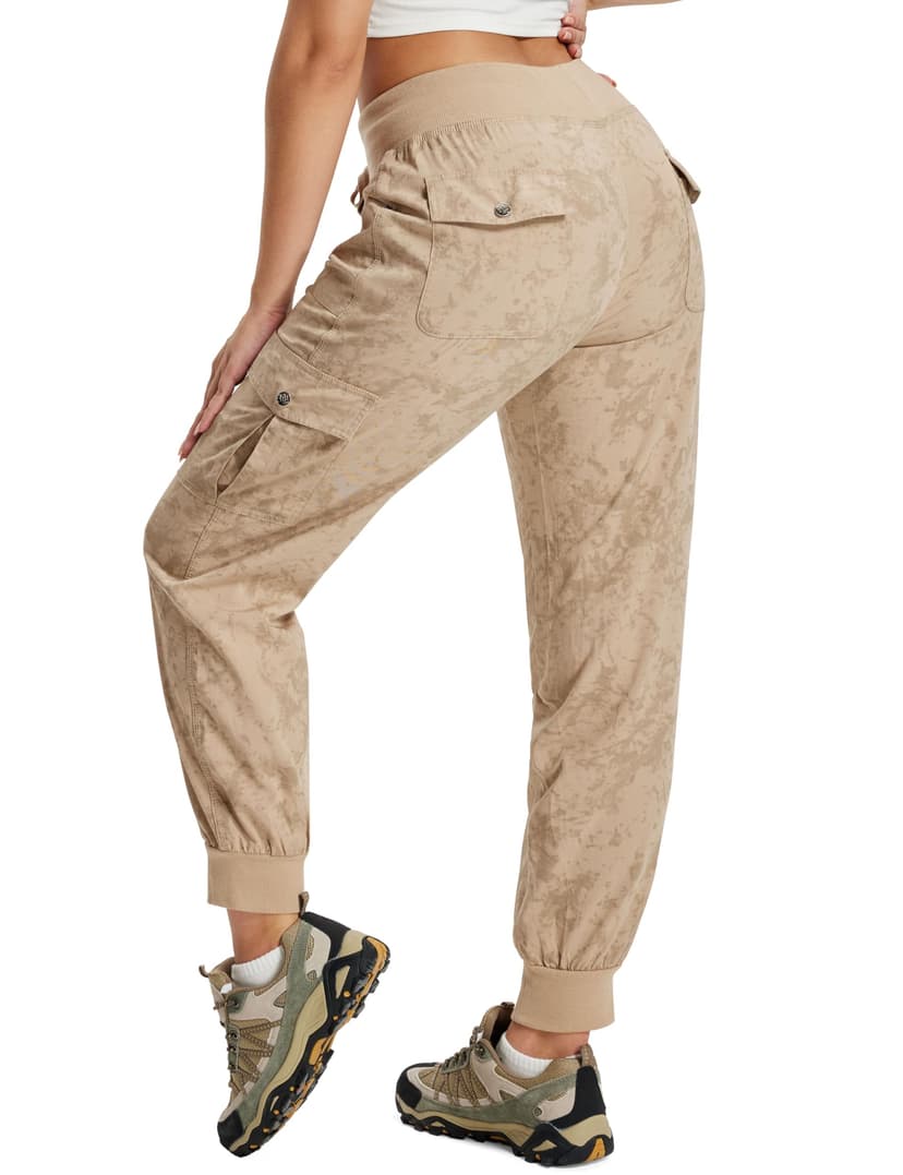 MoFiz Women's Lightweight Hiking Cargo Pants Outdoor Quick Dry Casual Travel Sweatpants Joggers Elastic Waist Button Pockets