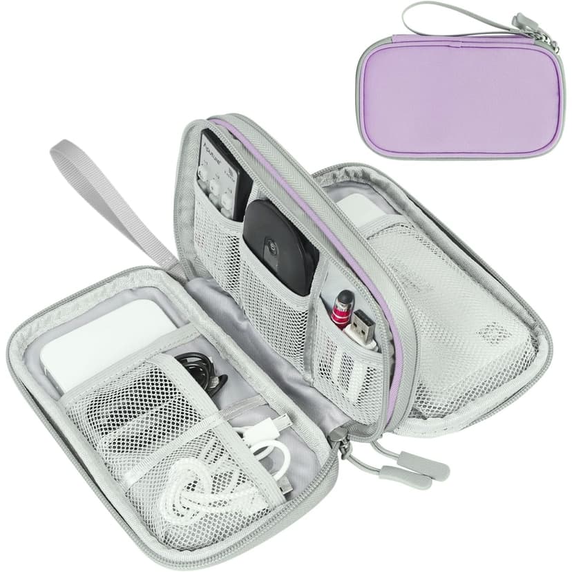 FYY Electronic Organizer, Travel Cable Organizer Bag Pouch Electronic Accessories Carry Case Portable Waterproof Double Layers Storage Bag for Cable, Charger, Phone, Medium Size, Light Purple