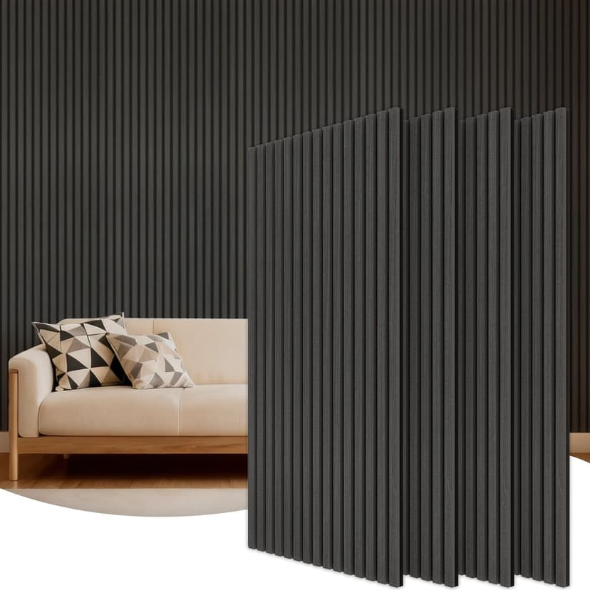 TONOR Wood Wall Panels for Interior Wall Decor-4 Pack 47.2" x 23.6" | Wood Slat Acoustic Panels-31ft², Soundproof Wall Panels for Noise Cancelling and Decoration, Living Room, Black