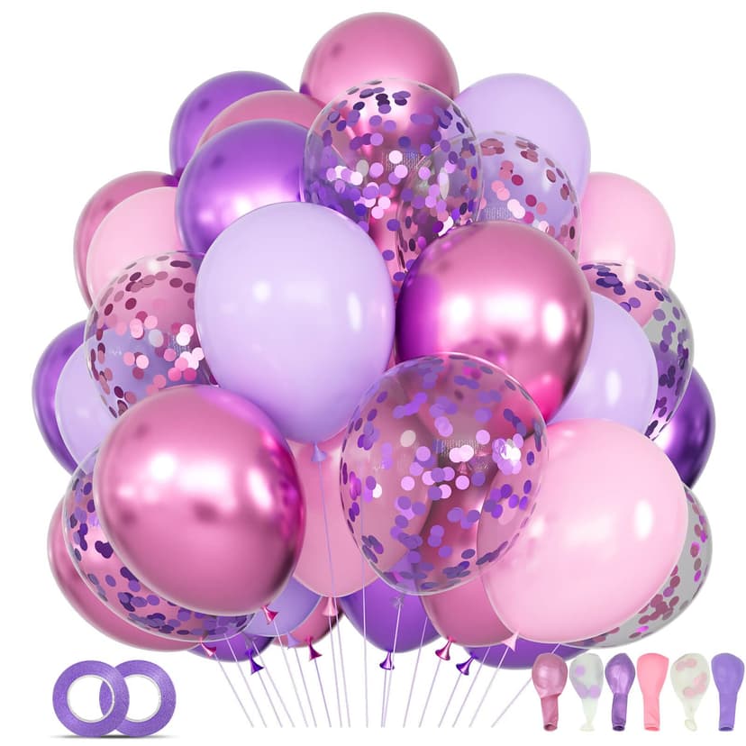 68Pcs Pink and Purple Balloons 12 Inch Metallic Purple Pink Latex Balloon Confetti ballons with Ribbons Party Balloons for Wedding Girls Birthday Baby Shower Decorations.