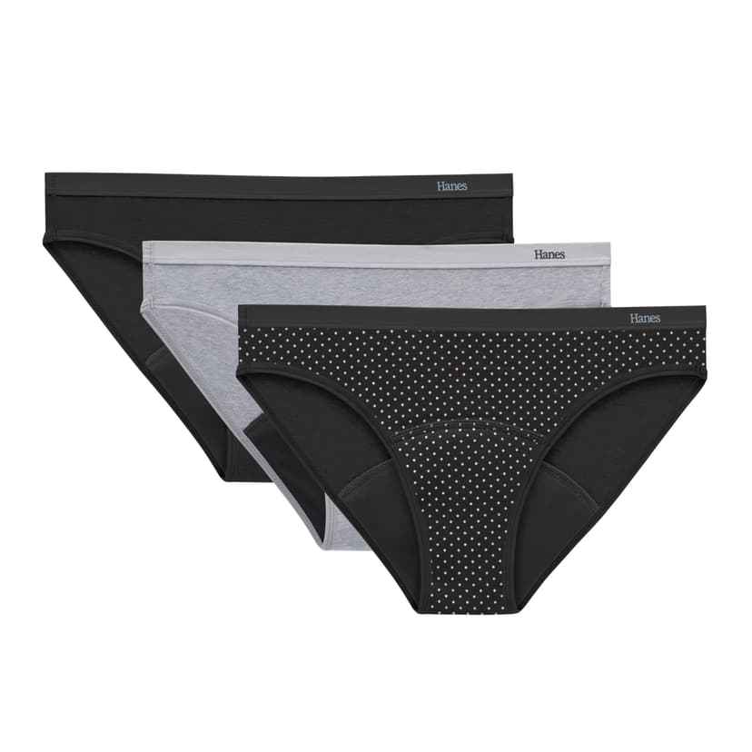 Hanes Women's Comfort, Period. Underwear, Bikini Period Underwear, Super Leaks Period Underwear, 3-pack