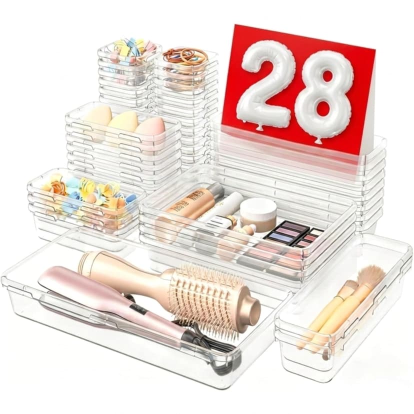 A-LuGei 【Military Grade】 Drawer Organizer,【𝟱𝗦𝗶𝘇𝗲】 Makeup organizer,【Holds 177 Items】 Bathroom Organizers and Storage,Organization and Storage,Desk Drawer Organizer for Vanity【Clear】