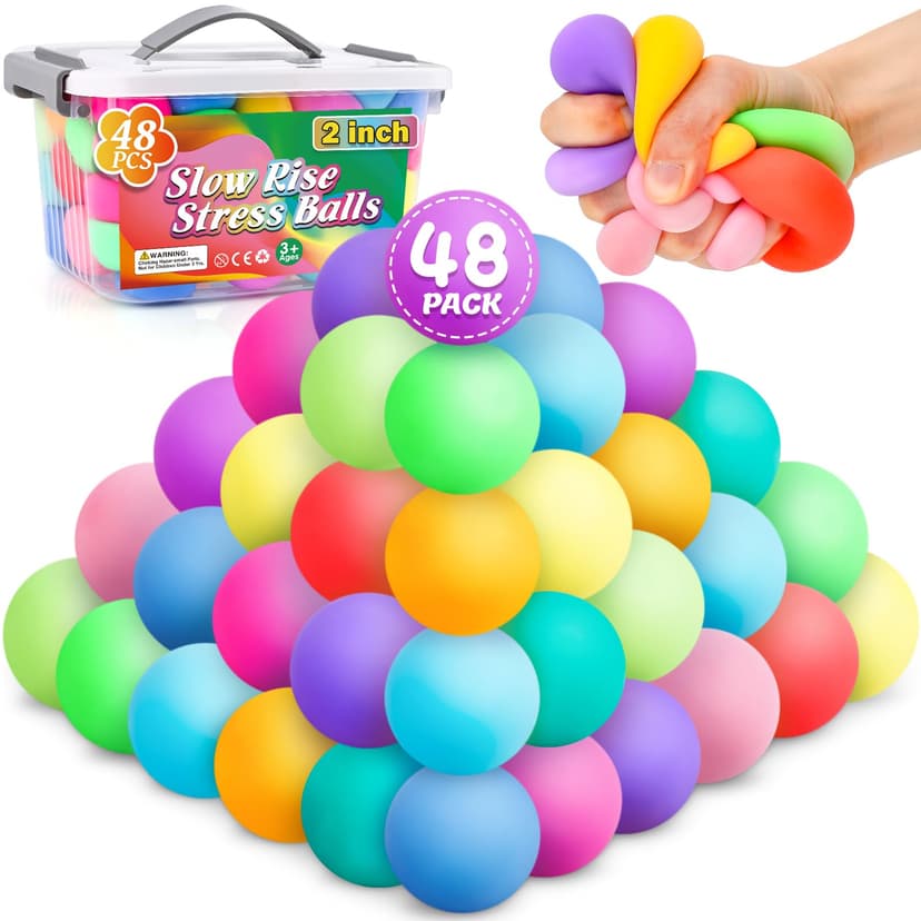 VISCOO 48 Pack Stress Balls for Kids Adults,Slow Rising Stress Ball | Fidget Toys for Anxiety Relief,Hand Therapy Sensory Squishy Ball,Bulk Squeeze Balls,Party Favors Classroom Prizes(2")