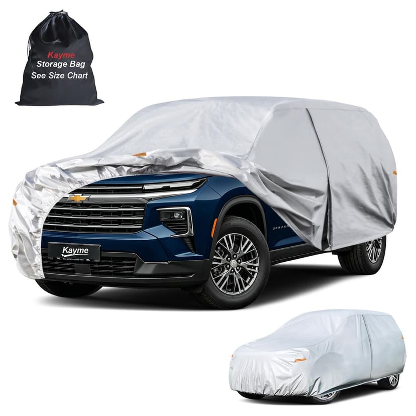 Kayme SUV Car Cover See Vehicle Size Chart for Accurate Fit, Size S5 | Waterproof All Weather Heavy Duty. Traverse Durango Sequoia Acadia etc. Protects Against Sun, Rain, Snow, Dust. Soft Cotton