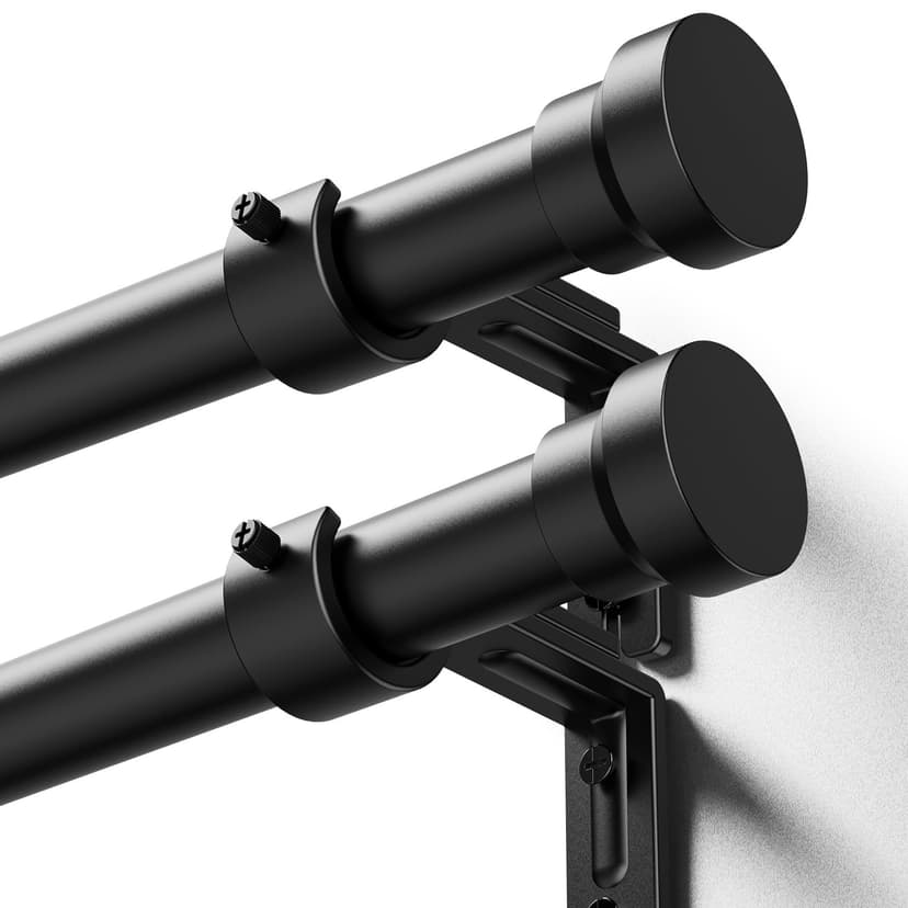 YaFex Curtain Rods 2 Pack 32-58 Inch, Heavy Duty 1 Inch Curtain Rod, Black Short Adjustable Window Treatment Rods, Modern Design, Easy Installation