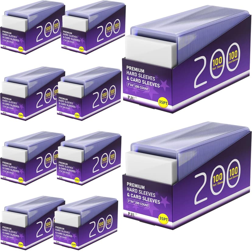 2000 Card Sleeves Hard Plastic, 3×4 Baseball Card Holder for Sports Cards | Trading Card Protectors,35pt Hard Top Cases for Football MTG PKM Game Trading Cards(1000 Hard Sleeves + 1000 Soft Sleeves)