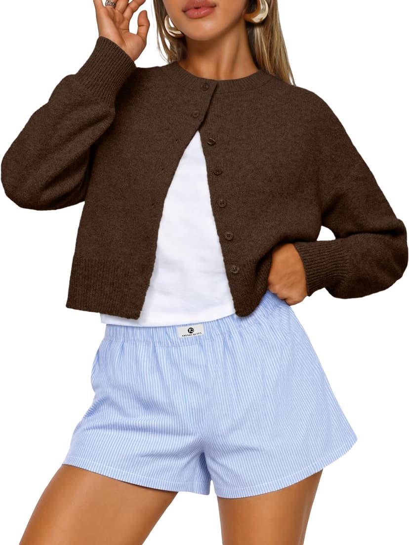 Trendy Queen Cropped Cardigan Sweaters for Women Fall Fashion Clothes 2026 | Lightweight Knit Button-Down, Versatile Layering Piece for Fall, Spring & Office Wear