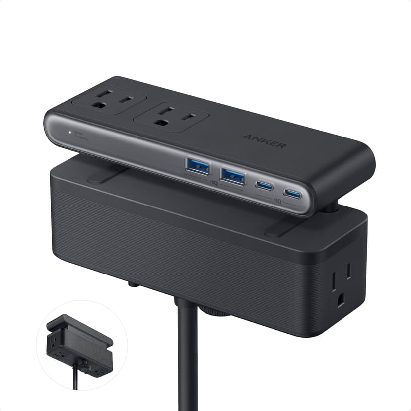 Anker Nano Power Strip, Desk Clamp, 70W Max, 1500J Surge Protector, 2 USB C | 6AC 5ft Extension Cord, Outlet Extender Desk Organizer Gaming Accessories Home Office Essentials, Fit 0.6~1.8'' Tabletop E