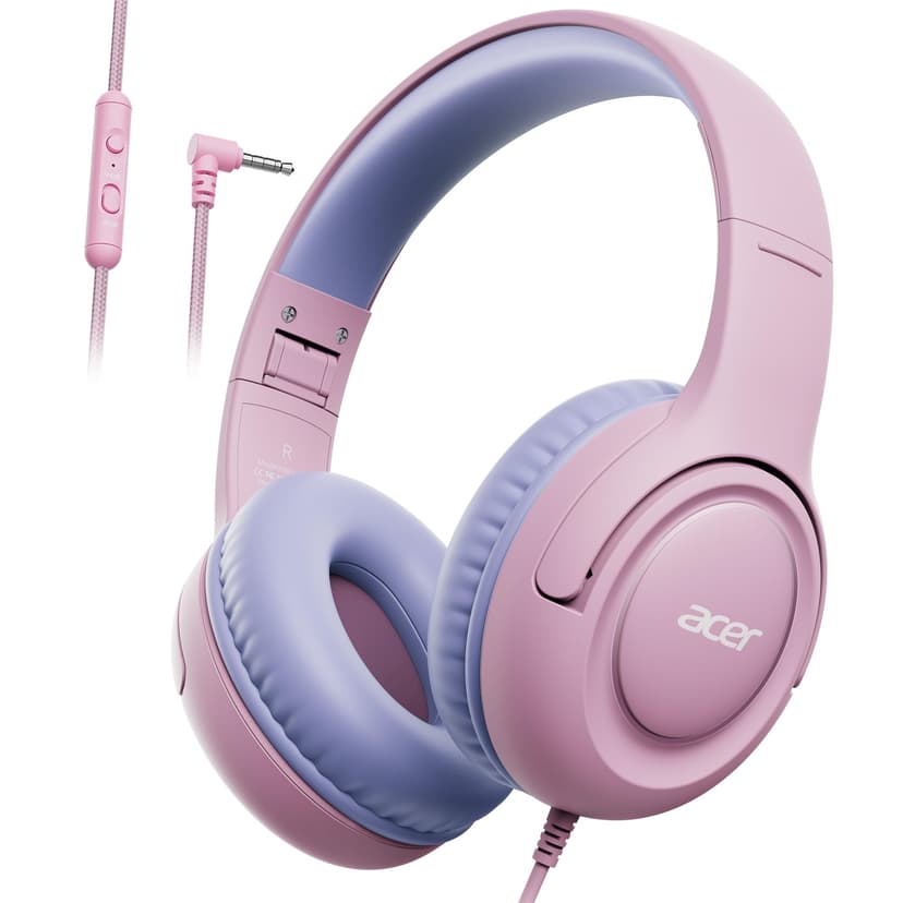 acer Kids Headphones - Over-Ear 85/94dB Volume Limiter 3.5mm Jack Foldable Stereo Sound Headset for Toddlers Girls Boys Travel Learning Entertainment Tablet Kindle iPad PC,Pink Purple, HK03