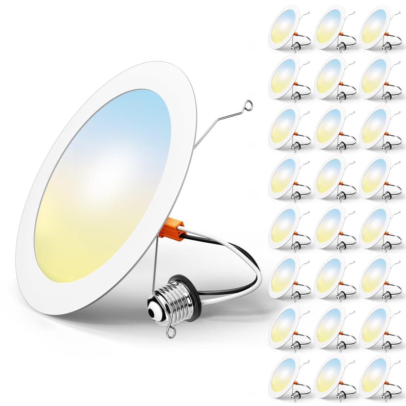 FREELICHT 24 Pack Retrofit LED Recessed Lighting 6 Inch, 5CCT, White | 2700K/3000K/4000K/5000K/6000K Selectable, Dimmable Flat Can Lights, 1000LM Brightness, 10W, IC & Damp Rated, ETL & FCC