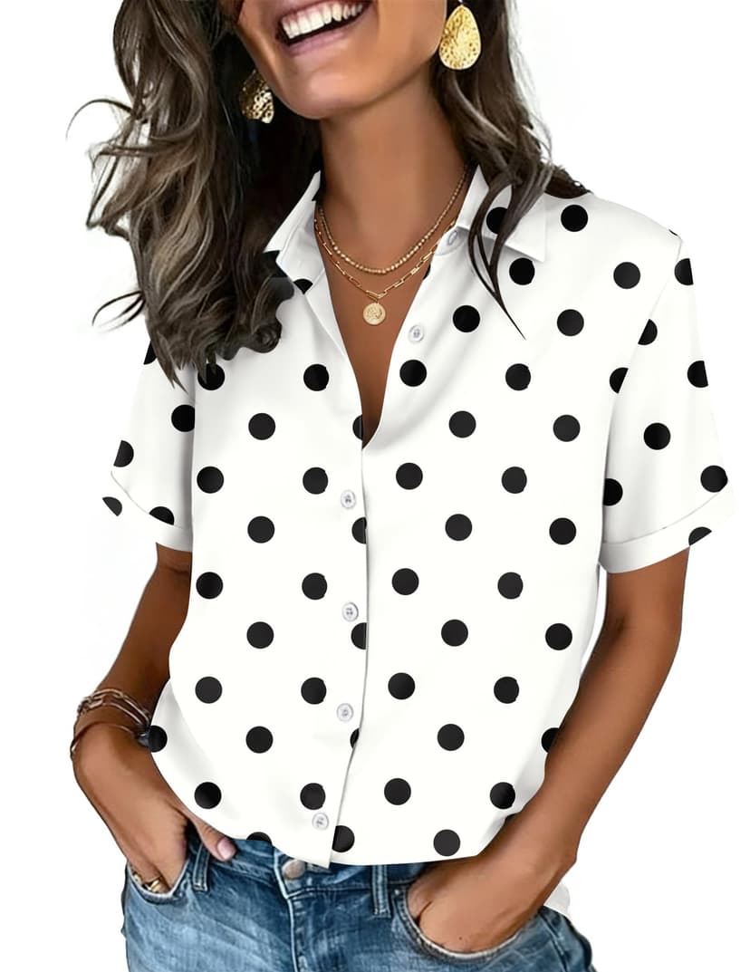 Zeagoo Button Down Shirts for Women Short Sleeve Collared Tops Dressy Casual V Neck Blouses