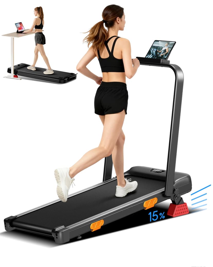 15% Incline Walking Pad Treadmill, Under Desk Treadmills for Home | Foldable Treadmill, Compact, Portable, 2.5HP Brushless, Home Office, 300Lbs Capacity, Reomte Control, LED Display