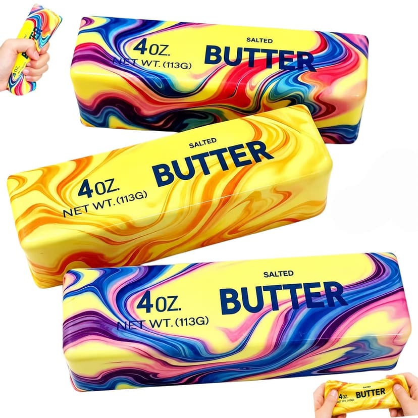 3PCS Butter Squishy Stress Toy,Soft Novelty Toy,Realistic Butter Stick Fidget, Slow Rising Soft Squeeze Toy for Adults Stress Relief & Anxiety Relief (3PCS Butter 02)