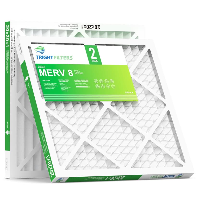 TRIGHTFILTERS 20x20x1 Air Filter 2 Pack, Durable MERV 8 Pleated Home HVAC AC Furnace Filters, Lightweight Compact Air Conditioner Filter Replacement