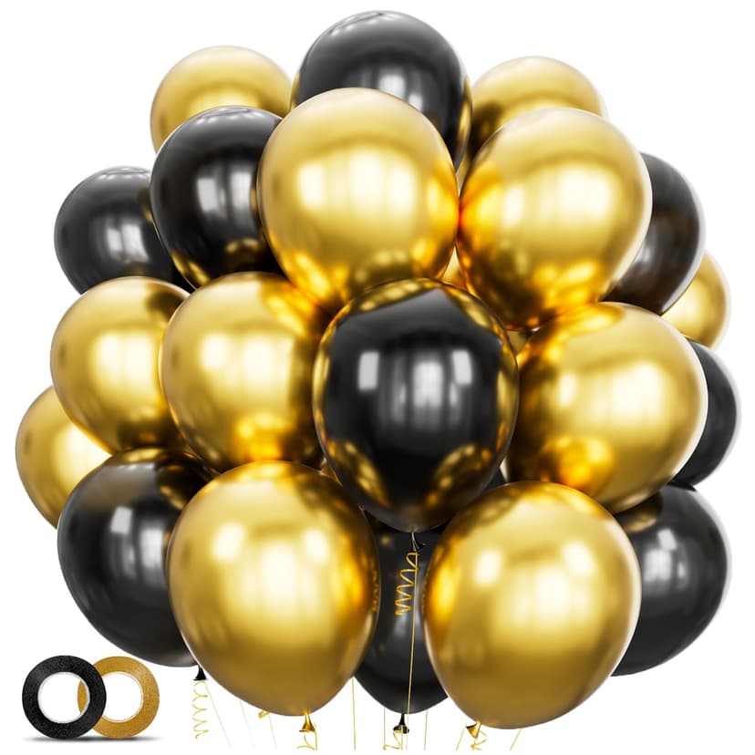 100pcs Black and Gold Balloons 12 Inch Birthday Graduation New Year's Decor | Thickening Latex Metallic Gold Black Helium Party Balloons for Retirement Anniversary Party Decorations