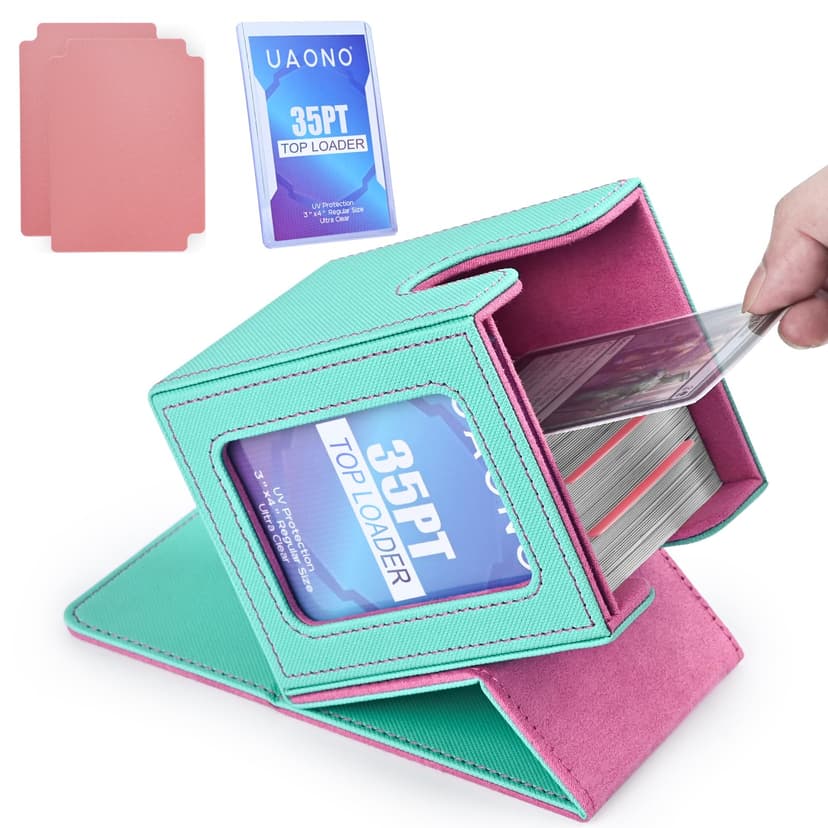 UAONO Card Deck Box for MTG Commander, Fits 100 Double-Sleeved Cards | Independent Commander Display, Magnetic Deck Case for Magic the Gathering TCG, 2 Dividers & 1 Top Loader (Turquoise/Pink)