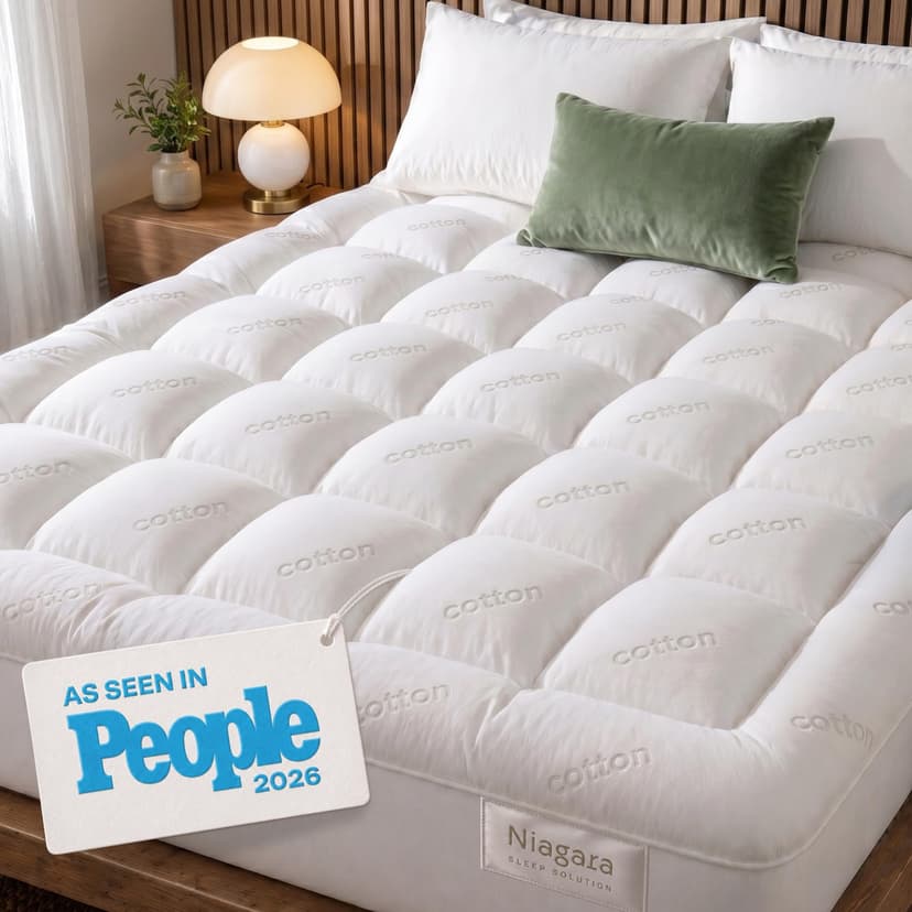 Niagara Sleep Solution 100% Cotton Top Cooling Mattress Topper - Full Size | Cloud-Like Mattress Pad, Breathable, 20" Deep Pocket, Back Pain Relief, Perfect for Hot Sleepers, White
