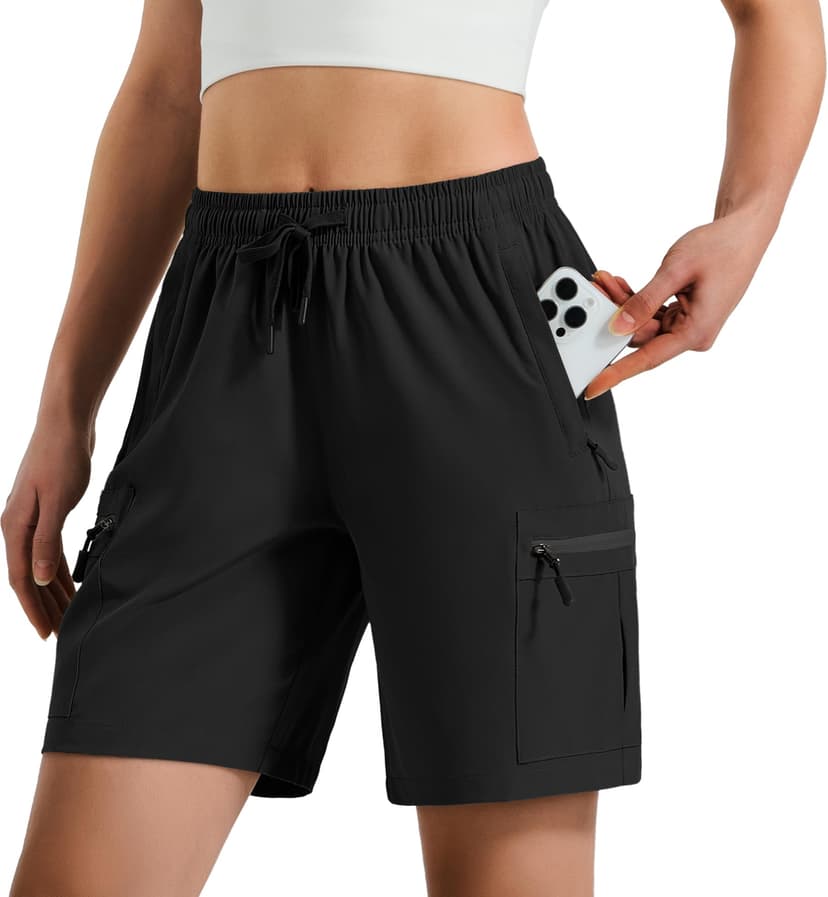 Hugut Women's Lightweight Hiking Cargo Shorts Quick Dry Athletic Shorts Camping Travel Golf Zipper Pockets Water Resistant