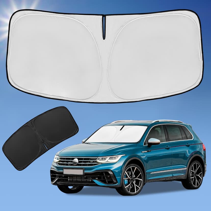 Sun Shade Sunshade for Volkswagen Tiguan 2018-2024 2025 2026 Windshield Cover, 4-Layer Front Window Shade Custom fit Tiguan Sun Visor 240T Retractable Shade Blocks UV Rays Cooler Car Accessories