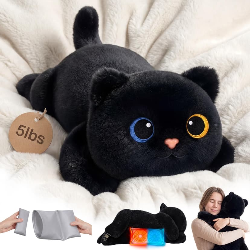 Mewaii Weighted Stuffed Animals Black Cat Plush, Heatable Coolable, 2-5lbs | Adjustable Comfort, Microwaveable Removable Inner Pad, Machine Washable Cover, Cozy Gift for Adults & Kids, 23in