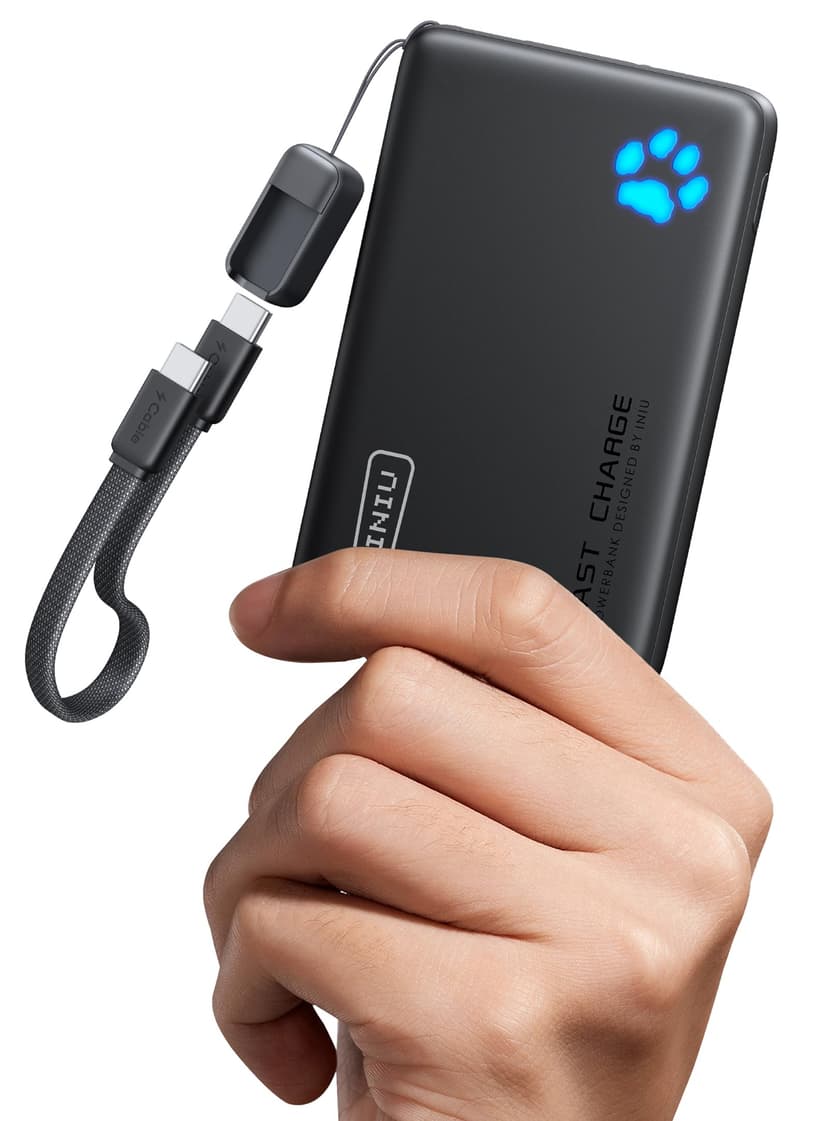 INIU 45W Fast Charging Portable Charger, Smaller 10000mAh Travel Power Bank | Flight-Safe, Detachable USB C Cable, Travel Essential, External Battery Phone Pack for iPhone 17 Samsung S26 iPad etc