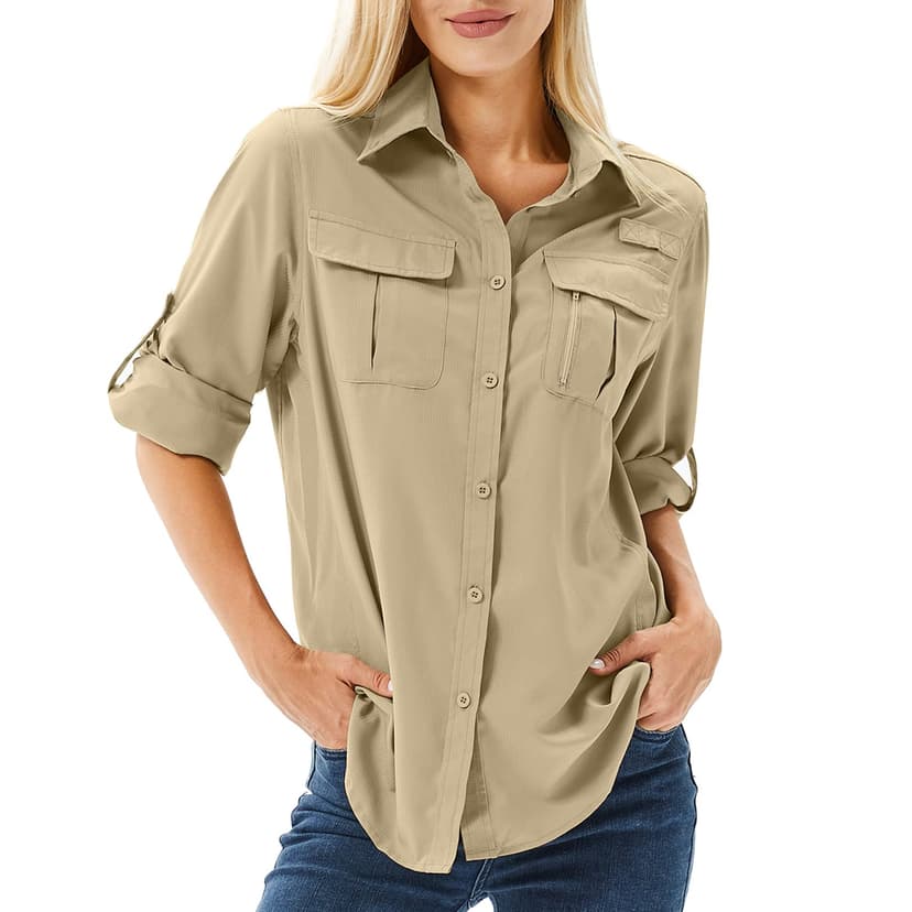 Toumett Women's UPF 50 Long Sleeve Sun Protection Shirts Safari Fishing Hiking