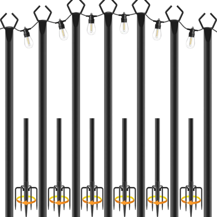NUERPO 7 Pack String Light Poles,Metal Poles for Hanging Outdoor Light Strings,7 Pack 10 FT Light Poles Stand for Outside Garden,Patio,Wedding,Backyard,Deck,Party