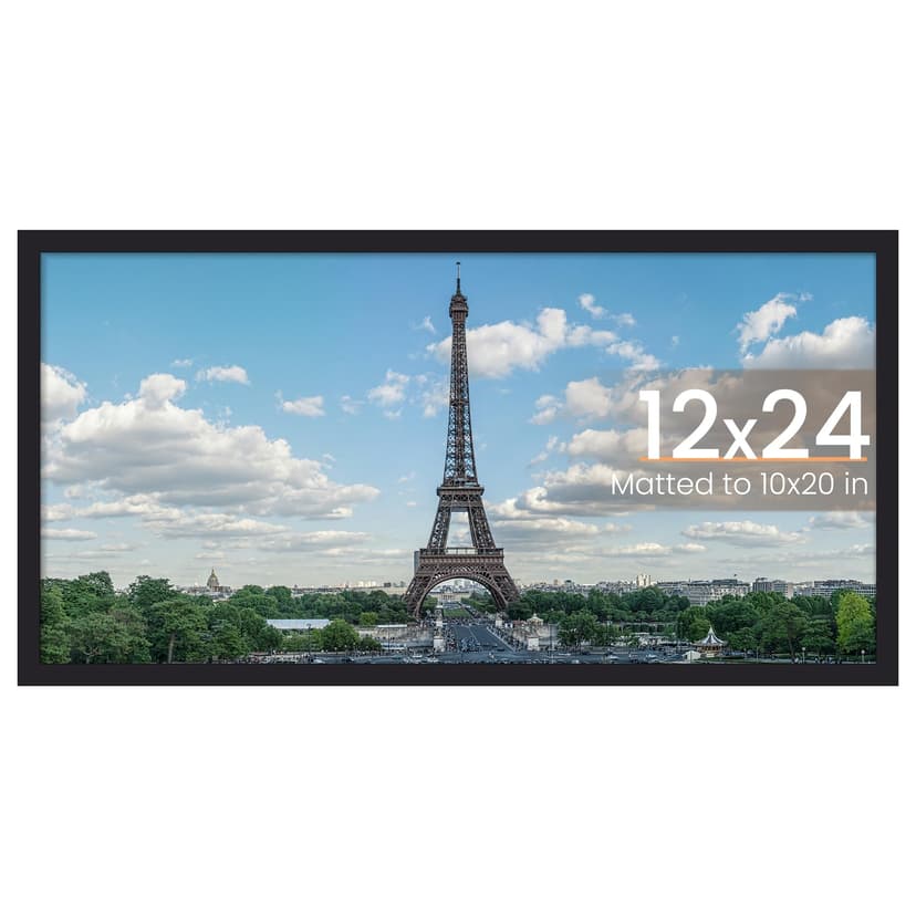 upsimples 12x24 Picture Frame, Wall Decor Long Poster Frames, Black 1 Pack | 12 x 24 Frame, 10x20 Frame with Mat for Gallery Wall, Family, Baby, Dog, Dorm, Christmas, Panoramic