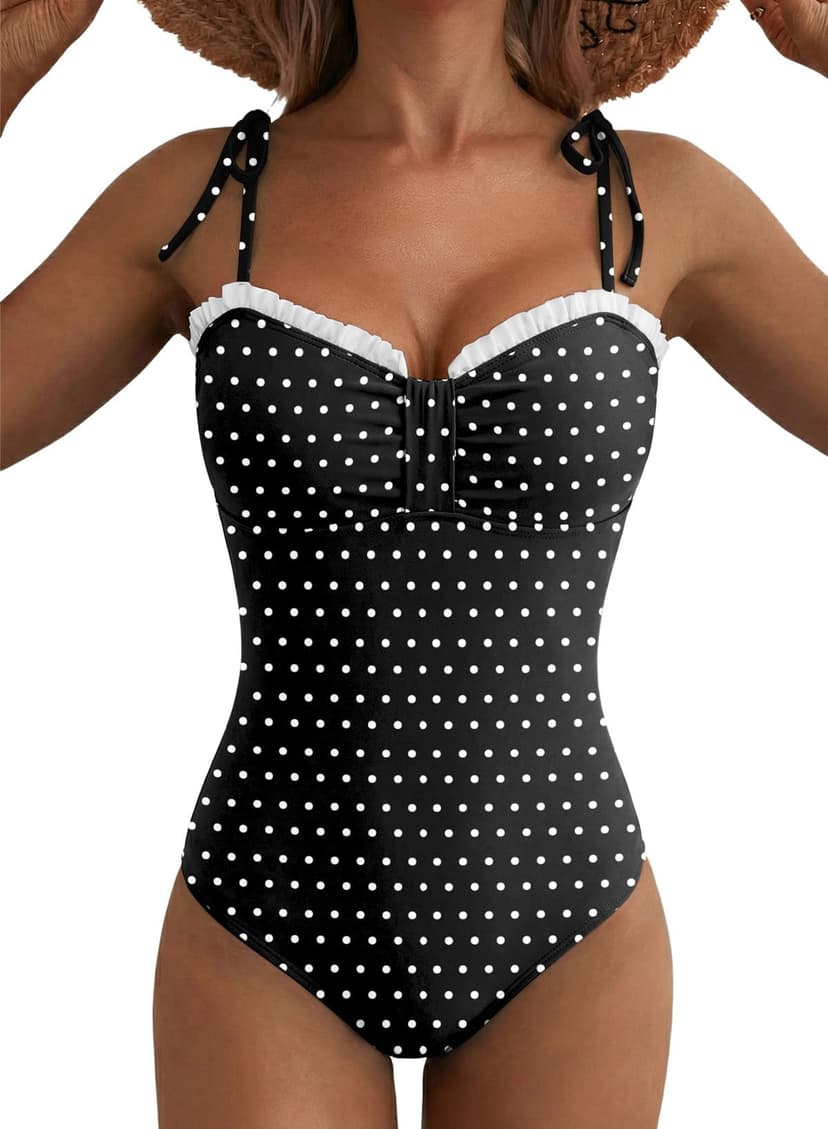 Herseas Women’s Striped One Piece Swimsuits Tie Shoulder High Cut Tummy Control Bathing Suit 2026 Summer Beach Swimwear