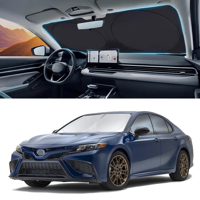 INSAUTO Windshield Sun Shades Custom Fit for Toyota Camry 2007-2017- Sunshade for Front Window Cover - Double Layer Heat Shield Sun Visor Cool Car Accessory