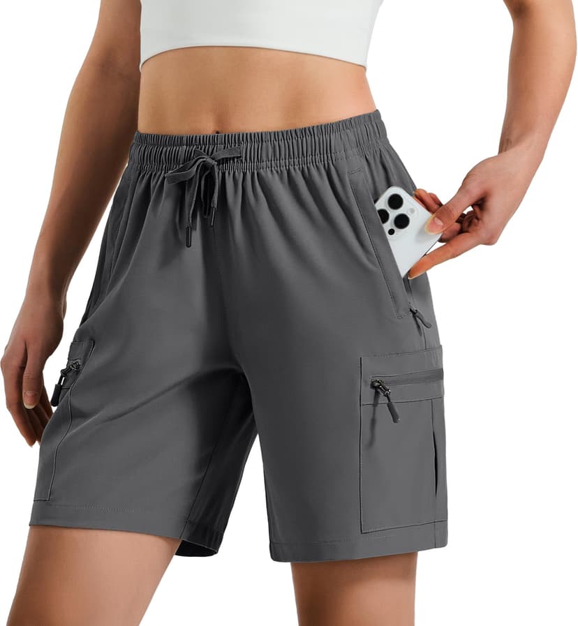 Hugut Women's Lightweight Hiking Cargo Shorts Quick Dry Athletic Shorts Camping Travel Golf Zipper Pockets Water Resistant