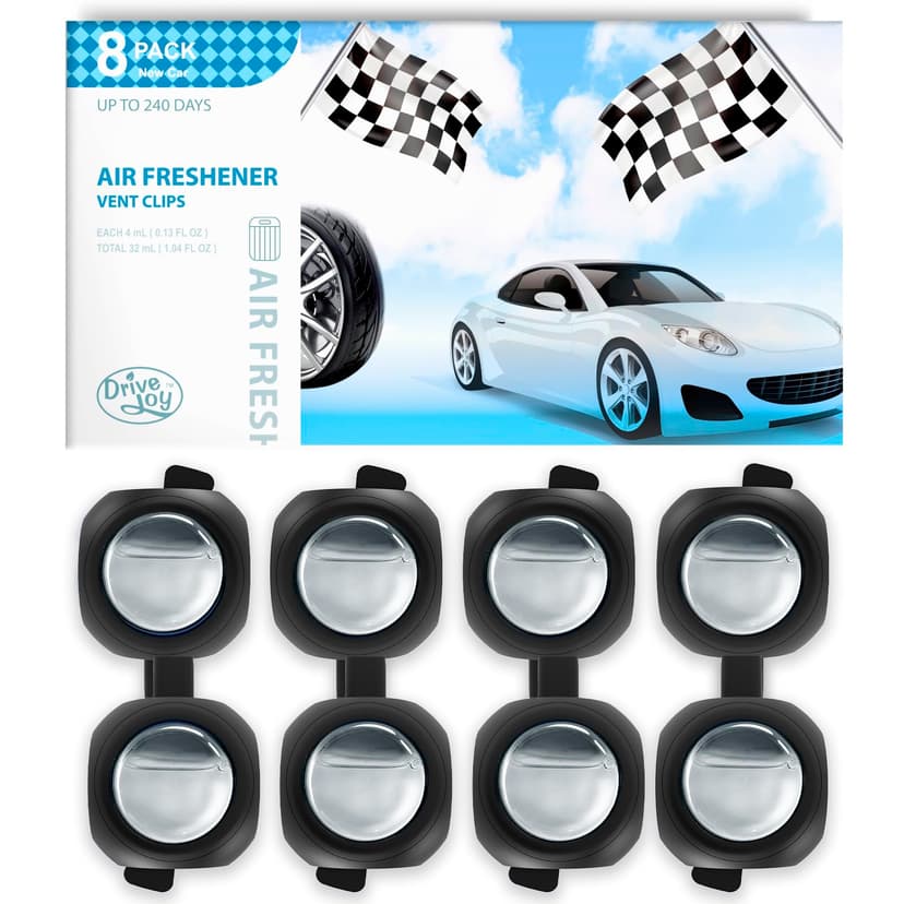 Car Air Freshener Vent Clips, 8 Pack, Provides Long-Lasting Scent, Up to 240 Days, Odor Eliminator (New Car Scent)