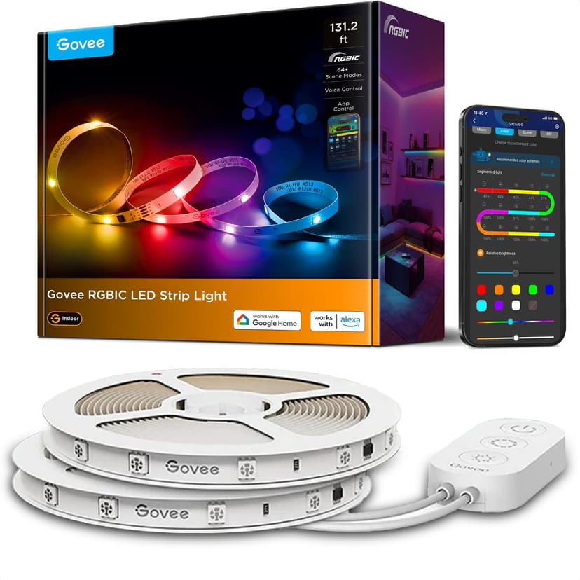 Govee 131.2ft RGBIC LED Strip Lights, Work with Alexa and Google Assistant | DIY Multiple Colors on One Line, Color Changing Lights for Home Decor, Bluetooth Strip Lights with APP Control, 2 x 65.6ft