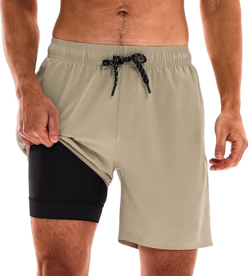 HODOSPORTS Mens 7" Swim Trunks with Compression Liner S-6XL Quick Dry Swimming Shorts Zipper Pockets Swimsuits