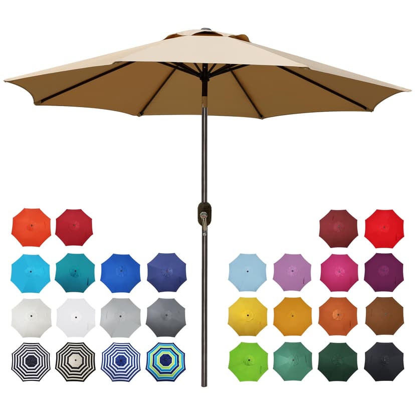 Blissun 9' Outdoor Patio Umbrella, Outdoor Table Umbrella, Yard Umbrella, Market Umbrella with 8 Sturdy Ribs, Push Button Tilt and Crank