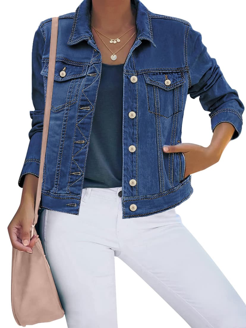 luvamia Women's Basic Button Down Stretch Fitted Long Sleeves Denim Jean Jacket
