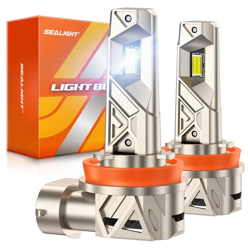 SEALIGHT H11/H9/H8 LED Bulbs, 96000LM 10X Ultra Brighter H11 Fog Bulb, 32PCS Lighting Chips, IP68 Proof 80,000hrs+ Lifespan, H16 Front Fog Light 6500K White Bulbs, Anti Hyper Flashing, Pack of 2