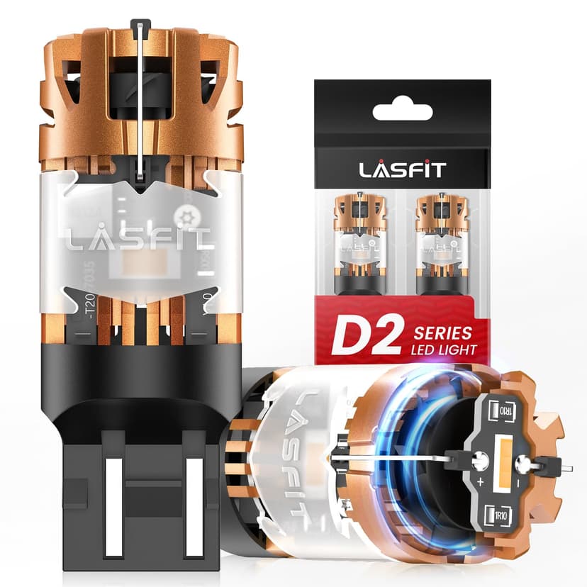 LASFIT 7440 7443 LED Bulb Amber Built in Resistor Anti Hyper Flash Canbus 7443 Front Rear Turn Signal Lights with Fan 7444na 7441 7444 7440NA W21W WY21W Bulbs No Load Resistor Need(Pack of 2)
