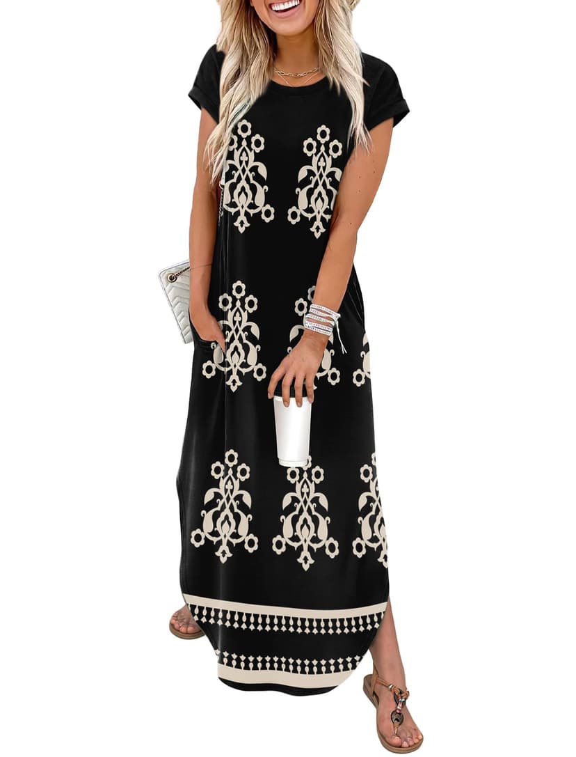 WIHOLL Summer Dresses Cap Sleeve Crewneck Maxi Long Casual Dress with Pockets Beach Vacation Sundresses 2026 Trendy