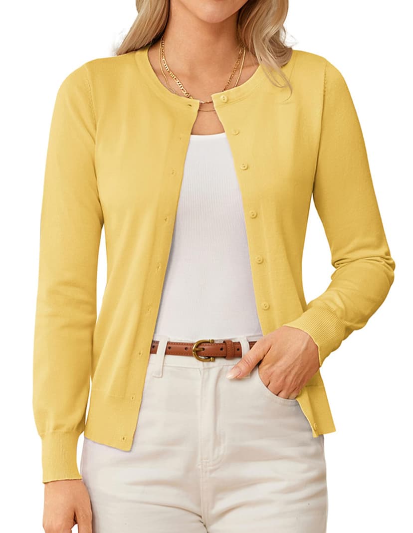GRACE KARIN Knit Cardigan Sweaters for Women Lightweight Fall Outfits 2026 | Long Sleeve Button Up Sweaters, Crewneck Versatile Layering Cardigan, Fall Outfits Winter Clothes for Teacher Business Casu
