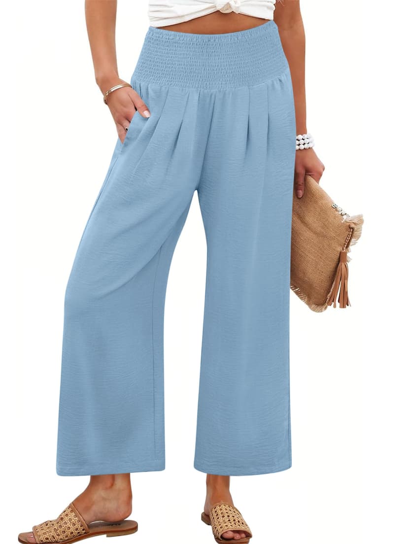 ANRABESS Womens Pants Wide Leg High Waisted Palazzo Pants Summer Flowy Beach Lounge Casual Trousers with Pockets