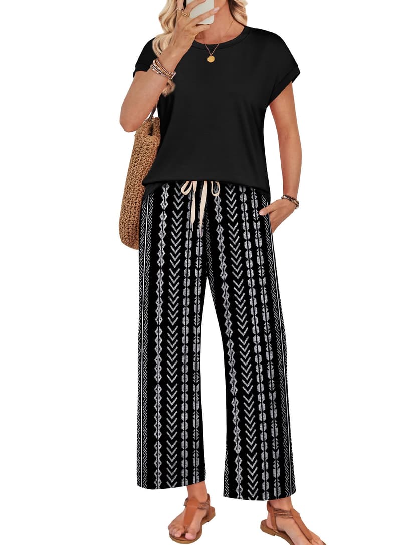 WIHOLL Two Piece Sets for Women Summer Spring Outfits Lounge Sets Beach Vacation Clothes Airport Travel Matching Clothing