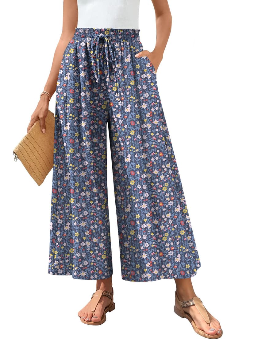 Bestbee Women's Wide Leg Palazzo Pants Dressy Casual Gaucho Pants Elastic Waist with Pockets