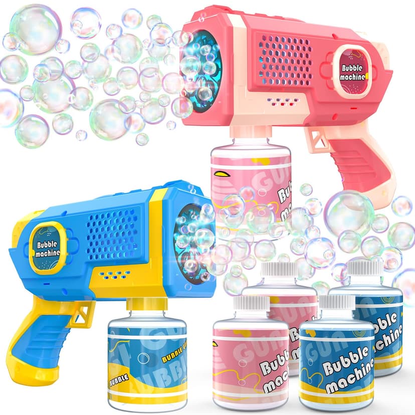 EagleStone 2 Pack Bubble Guns with 4 Bottles Solution, Automatic Bubble Machine Blaster for Kids & Adults – Light Up Summer Toy for Outdoor, Birthday Gifts, Easter, Wedding Party Favor Bubble