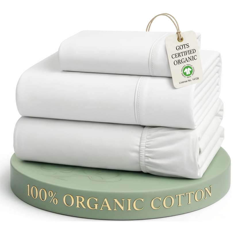 LANE LINEN Twin Sheets 100% Organic Cotton 3pc Percale Cooling Soft - White | Twin Sheet Set, GOTS Certified Organic Cotton Percale - For Dorm & Guest Rooms, Naturally Cooling & Lightweight
