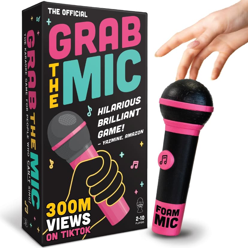 Grab The Mic, Karaoke Party Game for Bad Singers, Family & Adult Fun | 120 Word Cards, Foam Microphone Included. Perfect For Family Game Night, Birthdays & Sing-Off Parties.