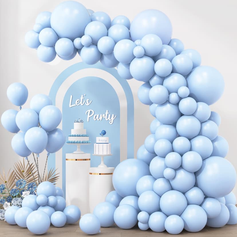 RUBFAC 154pcs Pastel Blue Balloons Different Sizes 18 12 10 5 Inch Light Blue Balloon Garland Arch Kit for Easter Birthday Baby Shower Gender Reveal Wedding Party Decoration