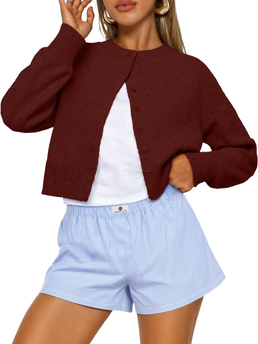 Trendy Queen Cropped Cardigan Sweaters for Women Fall Fashion Clothes 2026 | Lightweight Knit Button-Down, Versatile Layering Piece for Fall, Spring & Office Wear