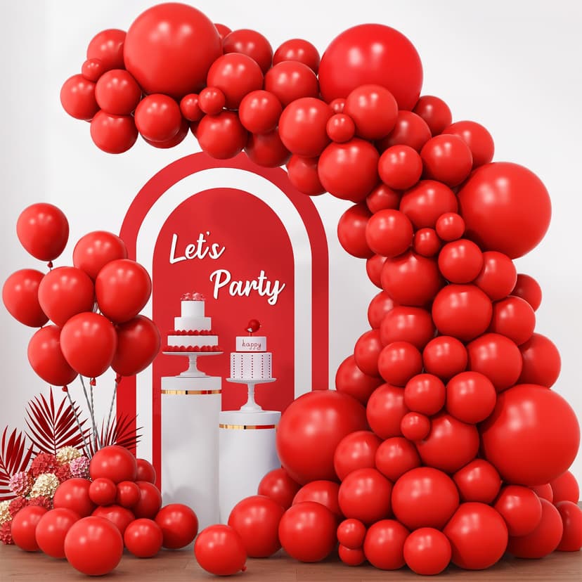 RUBFAC 154pcs Red Balloons Different Sizes 18 12 10 5 Inch for Garland Arch, Premium Latex Balloons for Valentine's Day Birthday Decorations Wedding Baby Shower Party Decor